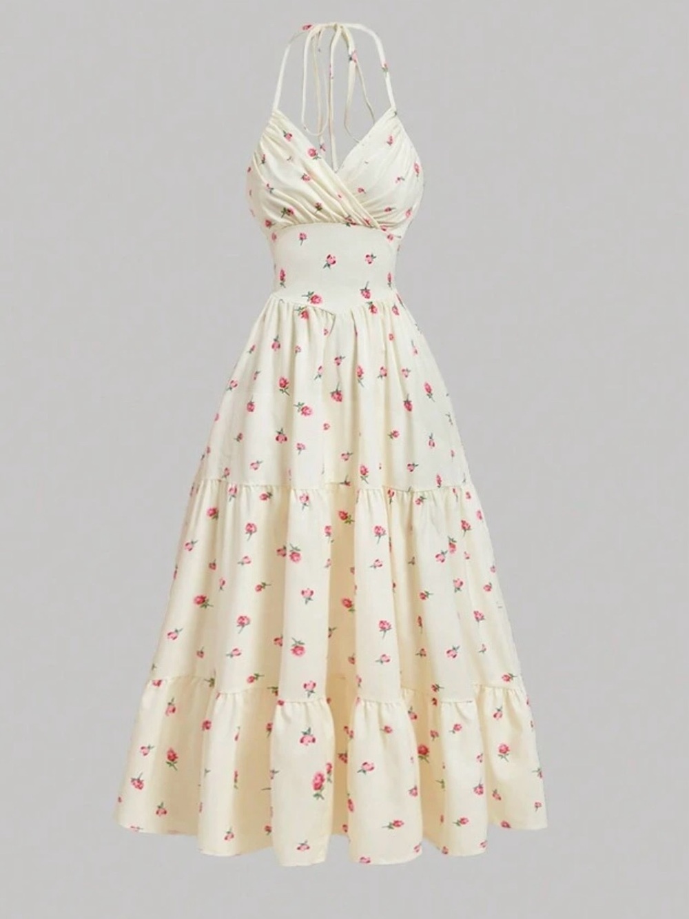 SHEIN floral Cream Maxi Dress with Pink Rose Print